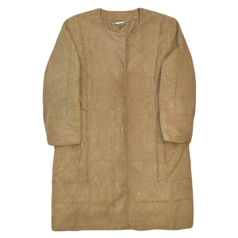 Elie Tahari Women's 100% Suede Shell Embroidered Boho Coat - Size 8